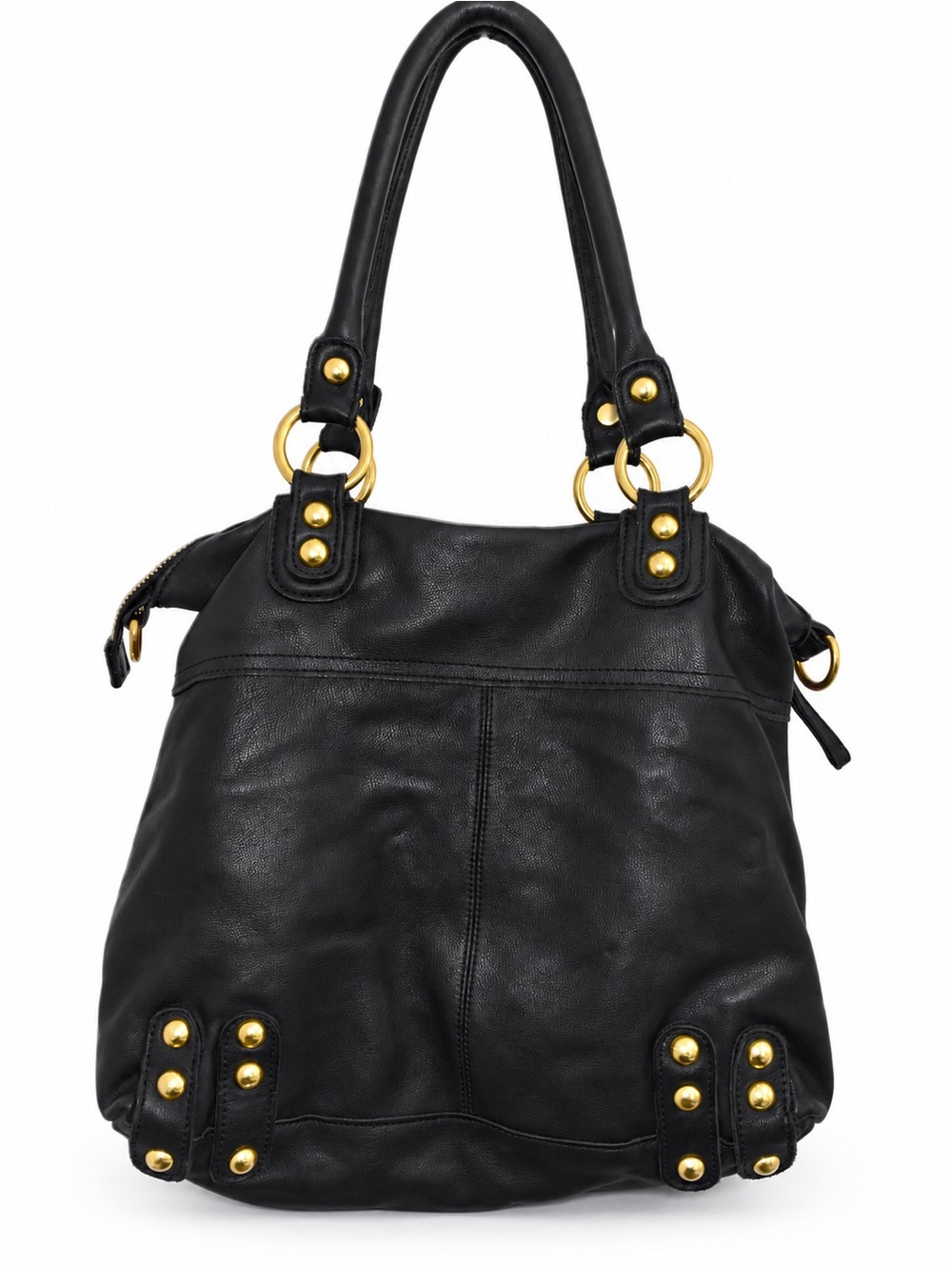 LINEA PELLE Black Leather Shoulder Bag with Gold Hardware - Picture 3 of 5
